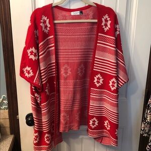 Jon & Anna Red and White Geometric Open-Front Cardigan